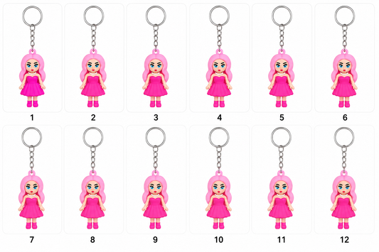 20884 {12 Pcs} Cute Cartoon Girl Keychain Set | Mini Doll Keyrings for Kids | School Bag Charm | Return Gift