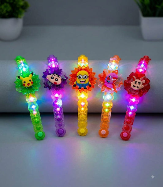 21043 (Pack of 12) Random Cartoon Character Light-Up Spinner Wrist Toys for Kids