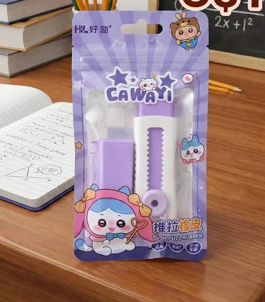 10430  Sliding Retractable Pencil Eraser Cute Erasers - 1 Colors with 1 Refill Eraser Push-Pull Design Pencil Erasers for Kids