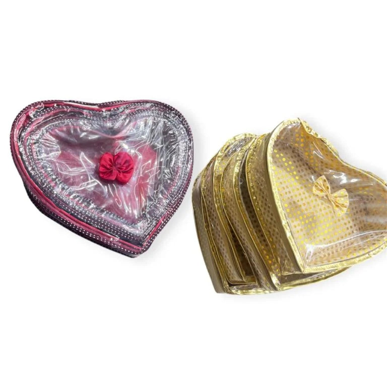 11240 Set – Pack Of 4 Pouch Heart Shape Transparent Jewellery Organiser Pouch Multipurpose Makeup Cosmetics Bag Travelling Pouch Dulhan Wordrobe Organiser {Random Design}