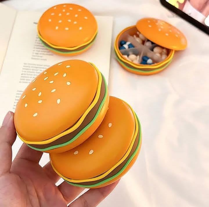 WS501 Cute Burger Shape Pill Box, Portable Mini Medicine Organizer for Daily Use