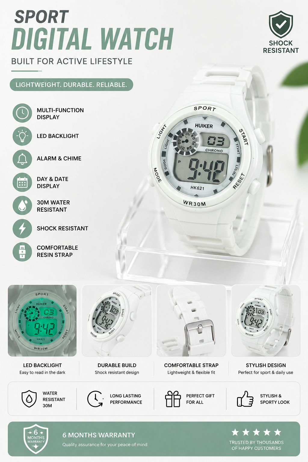 20660 Digital Dial Alarm with Sound Waterproof Light Kids Watch for Boys & Girls {Random Design}