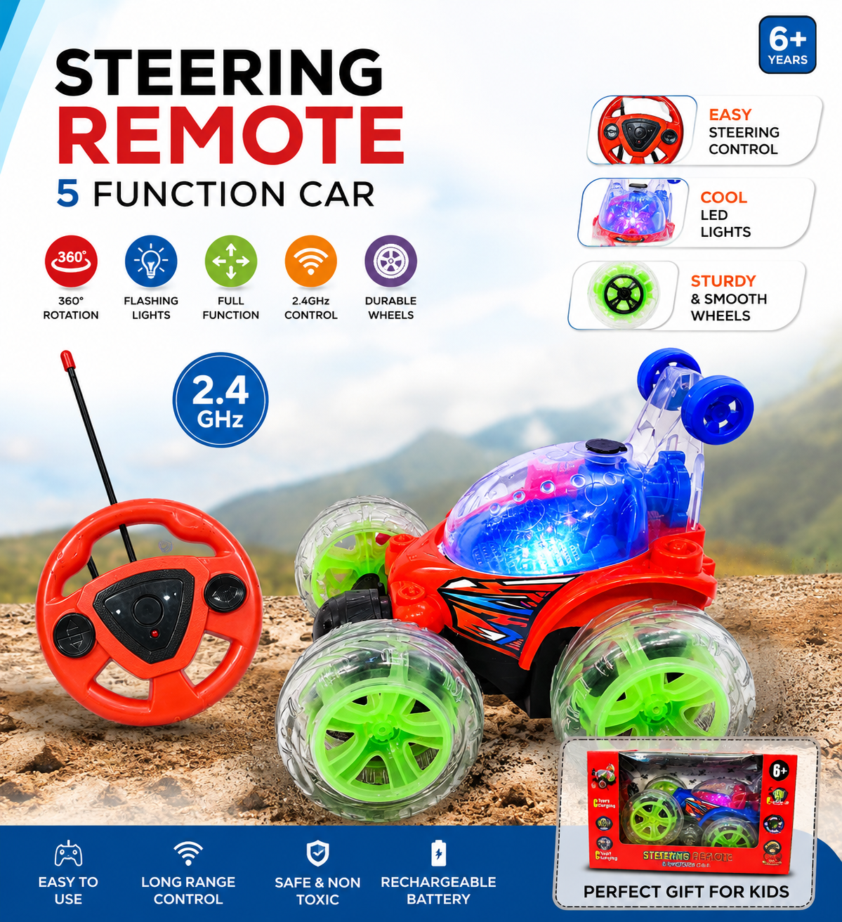 9802M  360° Stunt Remote Control Car for Kids | Double-Sided Flip RC Car with LED Lights & Music | High-Speed Racing Toy for Boys & Girls