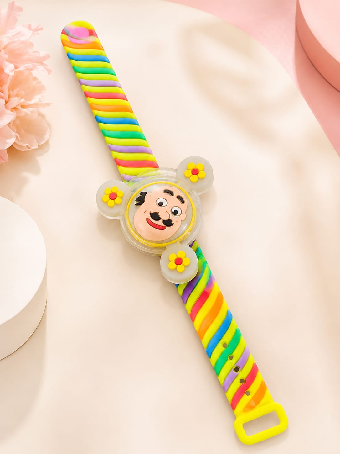 21041 (SET OF 12) Colorful Cartoon Air Spinner Watch Toy with Automatic Light & Easy Wrist Lock
