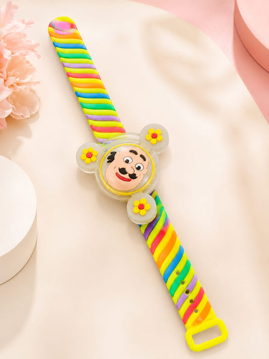 21041 (SET OF 12) Colorful Cartoon Air Spinner Watch Toy with Automatic Light & Easy Wrist Lock