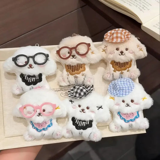 1098 Plush Dog Keychain, Cute Keychain for Bag Charms for Handbags and Car Key Ring, Soft Toy Keyring with Aesthetic Design