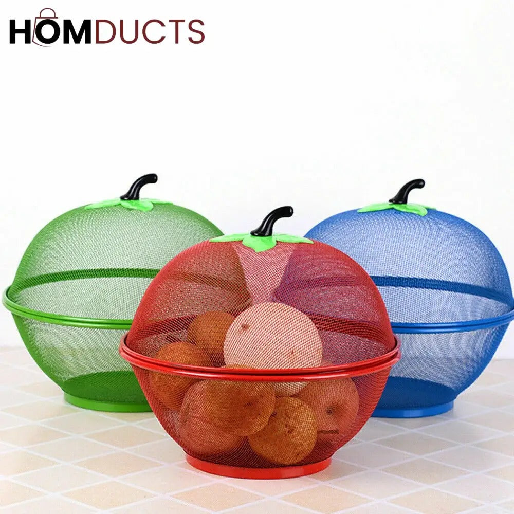 20707 Fruit & Food Cover Basket with Lid | Blue Mesh Design Fly Protector | Kitchen Multipurpose Storage Bowl with Cover | Ideal for Fruits, Vegetables, Snacks & Outdoor Use {Random Color}