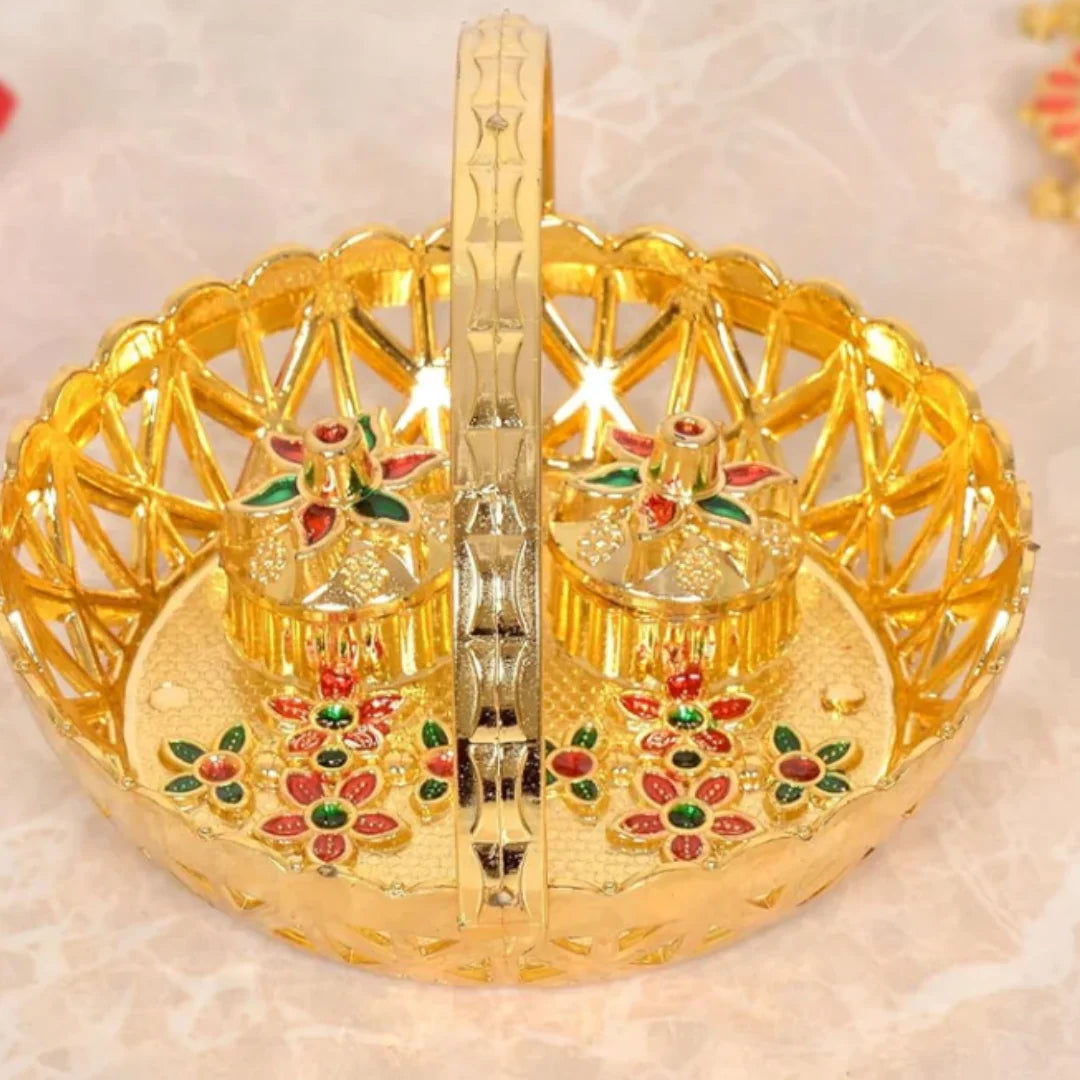 10166 Haldi Kumkum Golden Basket