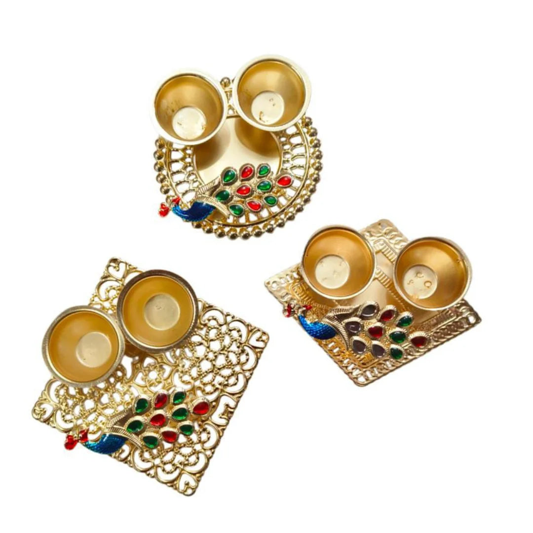 10126 (12 pcs) Gold Metal Haldi Kumkum Dani