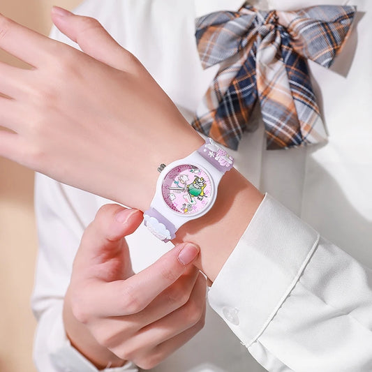 20370 Watch Cute 3D Waterproof Quartz Silicone Strap Cartoon Children's Kuromi Melody Cinnamoroll Watches Student Gift {Random Color}