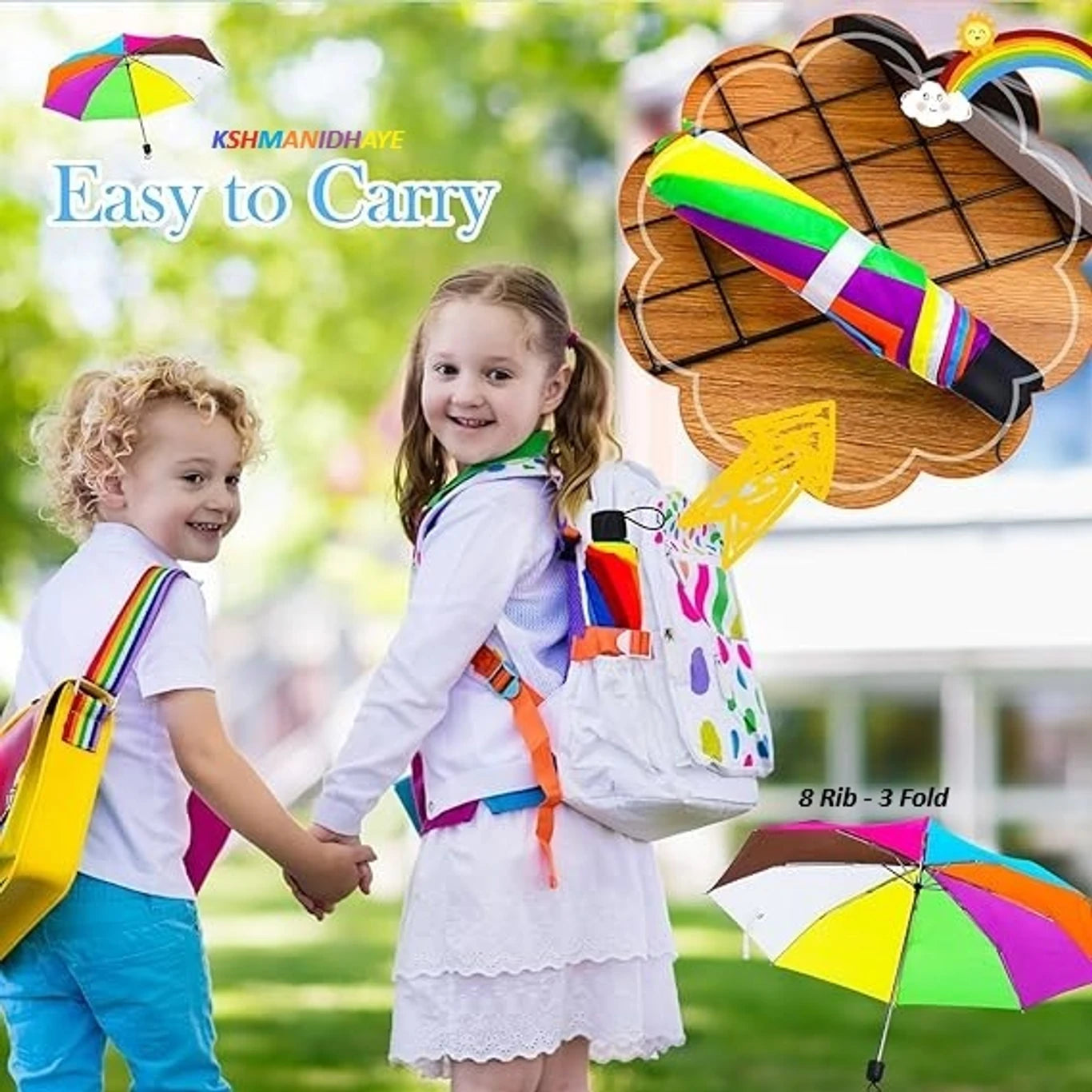 20718 Rainbow Fold Umbrella Women and Men Non-automatic 3 Fold Umbrella Popular Creative Three Folding Adults Children Umbrella