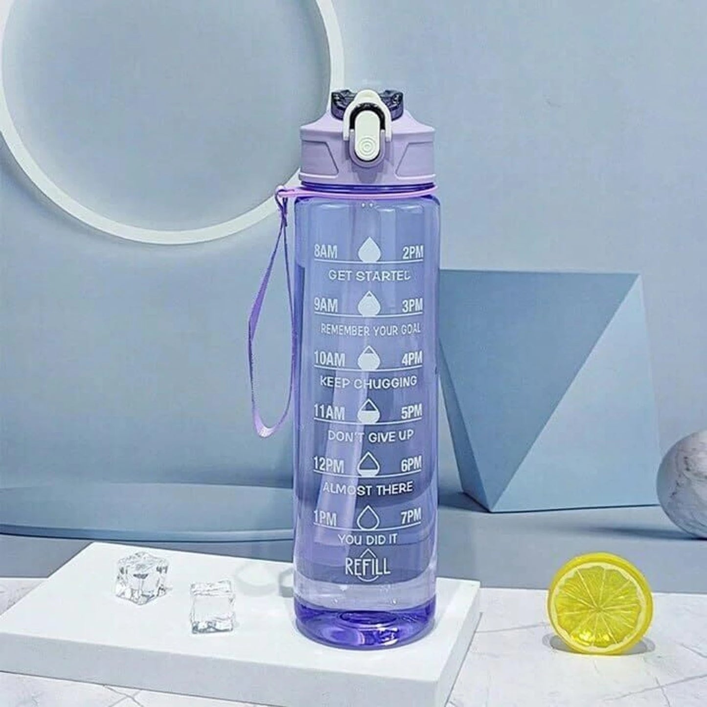 20514 Motivational Water Bottle with Time Markers, 900ml Capacity, Clear Plastic with Flip-Top Lid