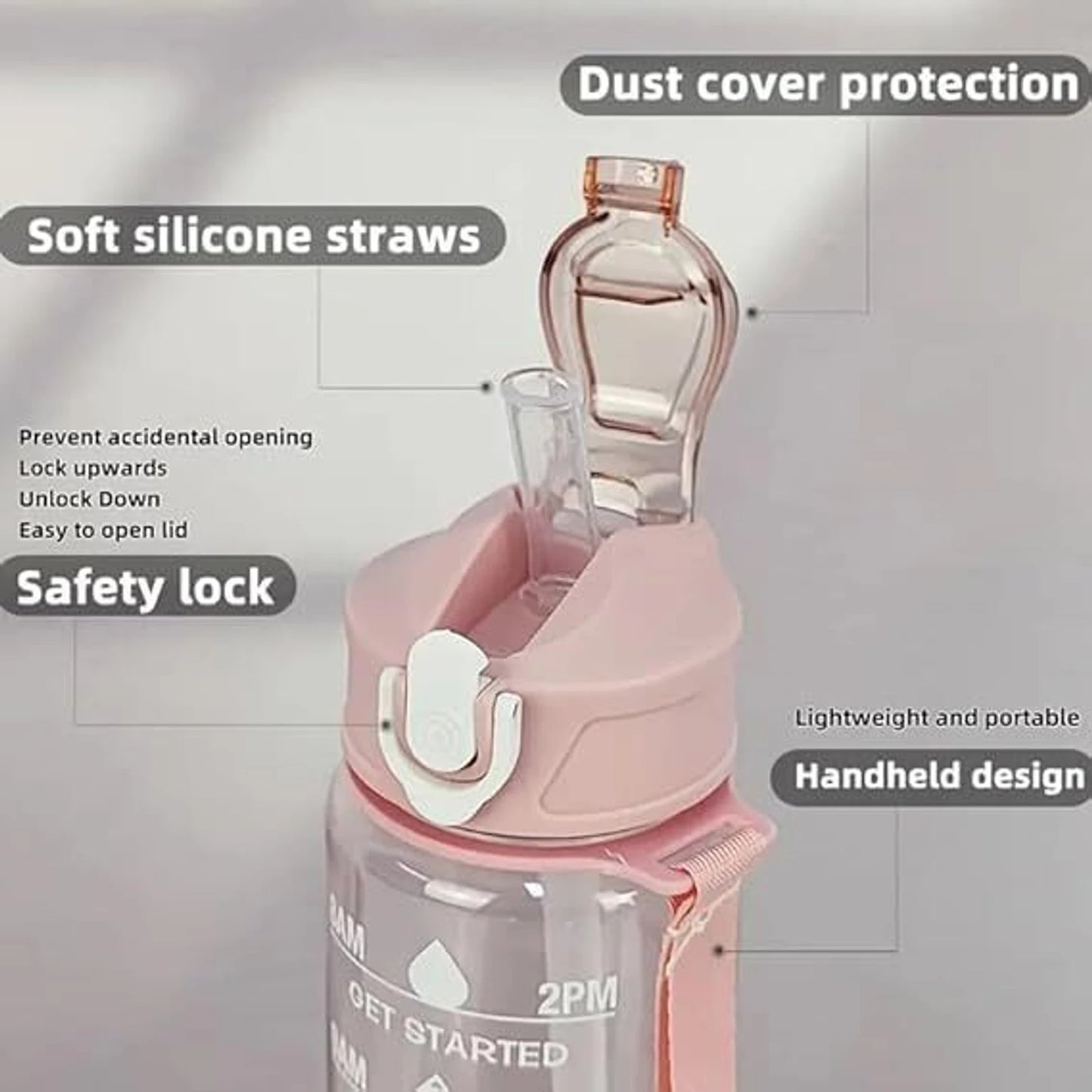 20514 Motivational Water Bottle with Time Markers, 900ml Capacity, Clear Plastic with Flip-Top Lid