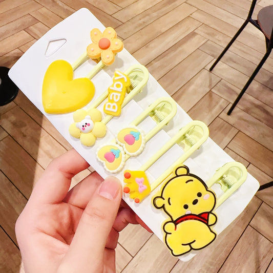 20166 Set of 6 Girls Hair Clips Set, Random Theme, Cute Cartoon Characters, Flower and Bunny Designs {Multicolor}