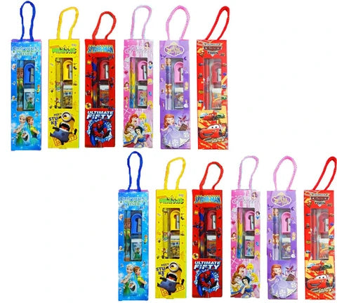 20181 Stationery Gift Set for Kids for Small Gift Sets Mix Designer Set Box Included 2 Pencils, 1 Scale, 1 Eraser and 1 Sharpener Birthday Return Gift