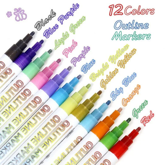 606 Line Painter Marker 6 Pcs Double-line Contour Marker Pen