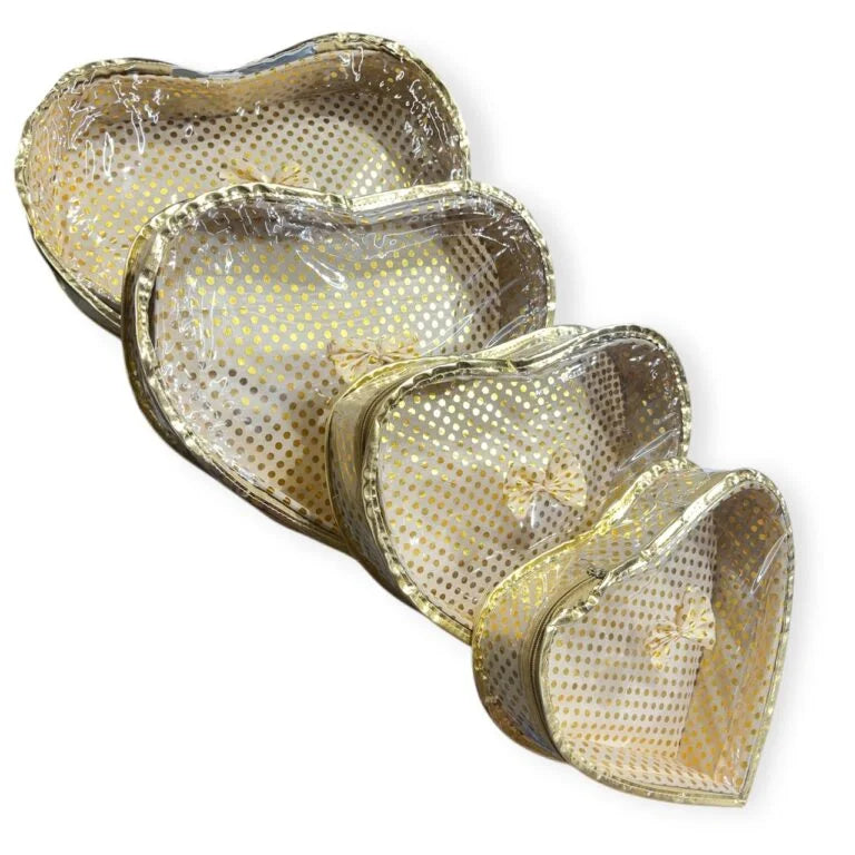 11240 Set – Pack Of 4 Pouch Heart Shape Transparent Jewellery Organiser Pouch Multipurpose Makeup Cosmetics Bag Travelling Pouch Dulhan Wordrobe Organiser {Random Design}