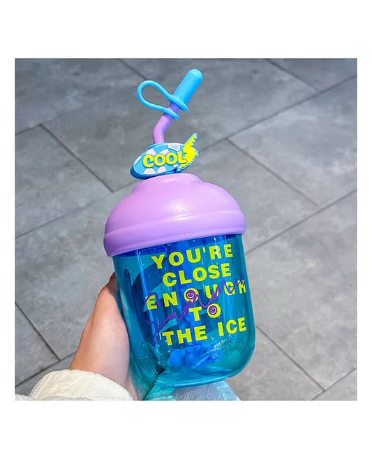 10062 Lucky Water Bottle with Straw for School Kids, Quirky Quote Water Bottle With Stirer | Straw Sipper