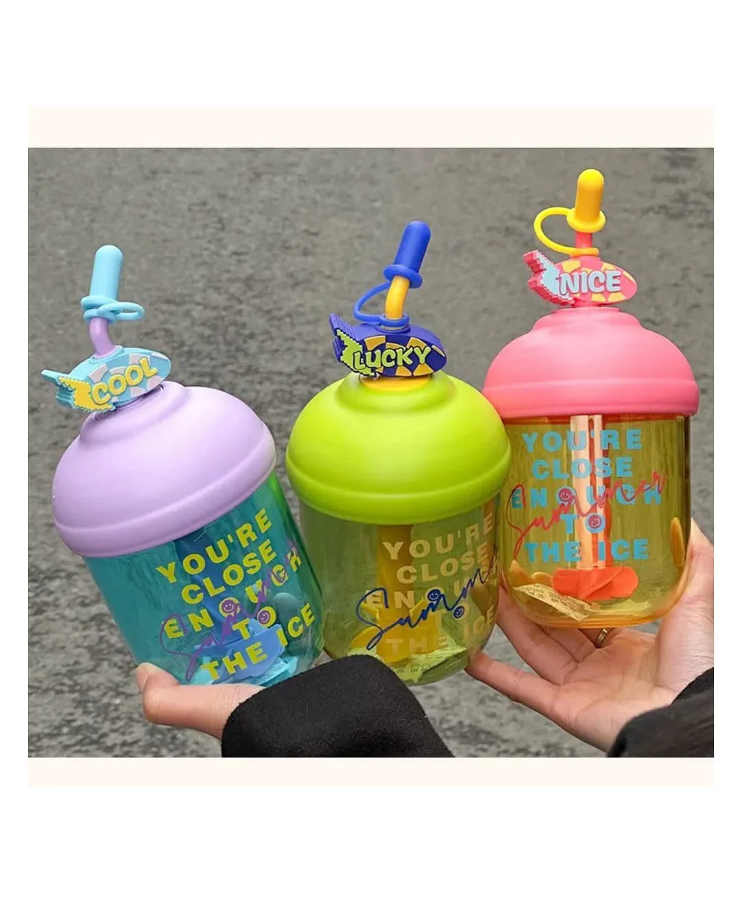10062 Lucky Water Bottle with Straw for School Kids, Quirky Quote Water Bottle With Stirer | Straw Sipper