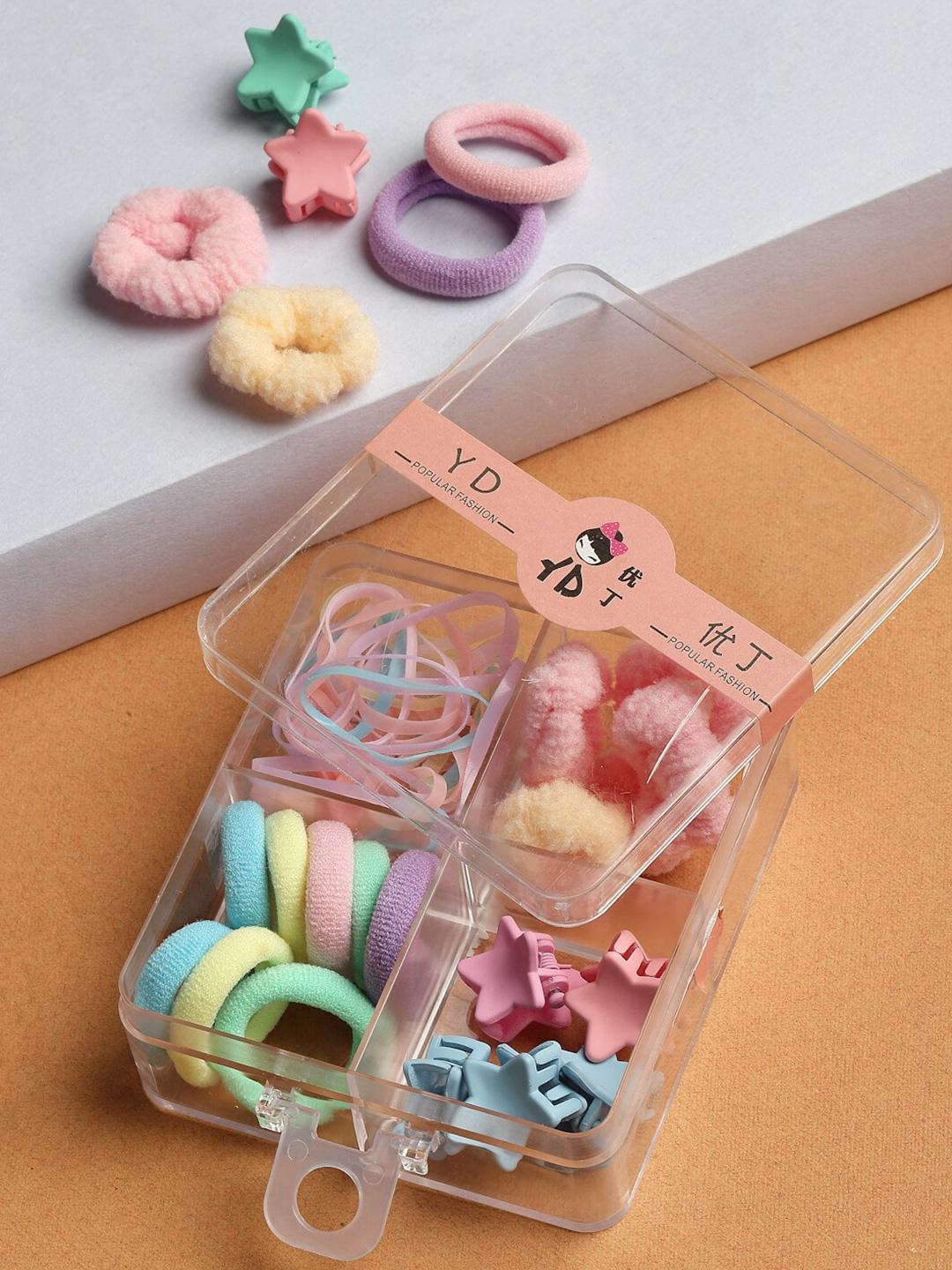 20911 Kids Hair Accessories Set with Storage Box, Mini Claw Clips & Soft Elastic Hair Bands, Multicolor Hair Ties Kit for Girls
