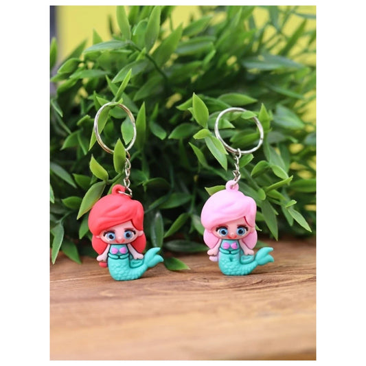 20891 {Pack of12} Cute Mermaid Keychain Set for Kids | Soft Rubber Cartoon Princess Key Rings | Return Gift, School Bag & Backpack Charms