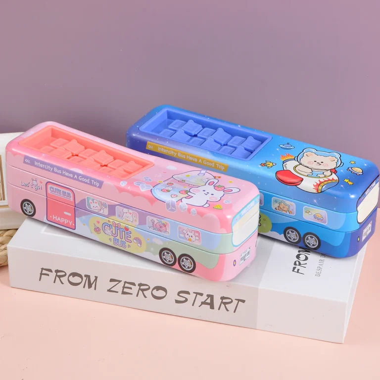 693-29 Double-Decker Bus With Moving Tyers And Openable seats pencil box Toy Geometry Box