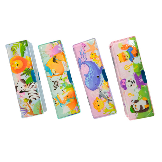GBT-1321 Multipurpose Compass Box & Pencil Case | Double Deck, Cartoon Design | Storage Organizer for Kids {Random Design}
