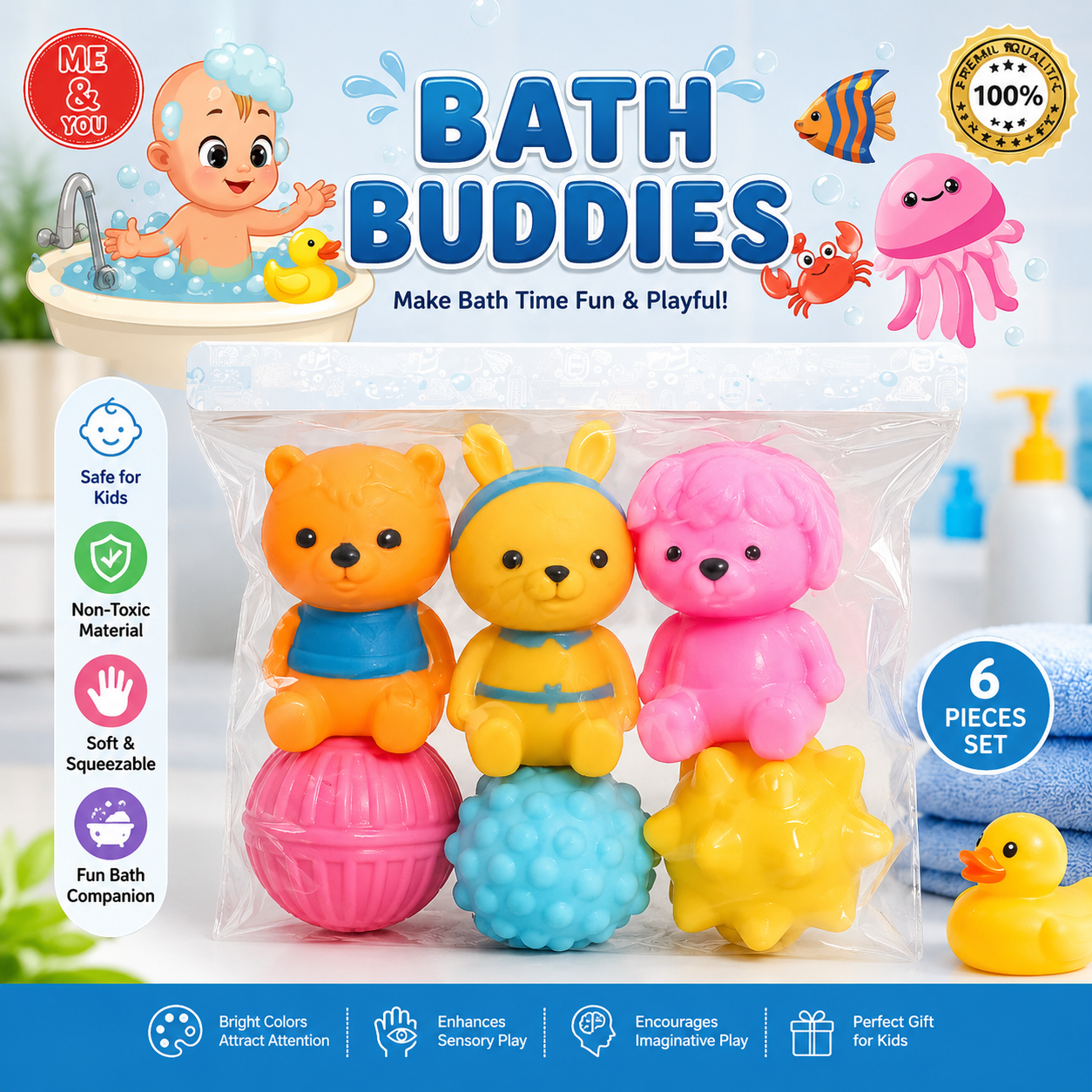 20671 Baby Lovely ChuChu Toys Set – Soft Animal & Textured Balls Combo | Multicolor Bath Toy (Multicolor)