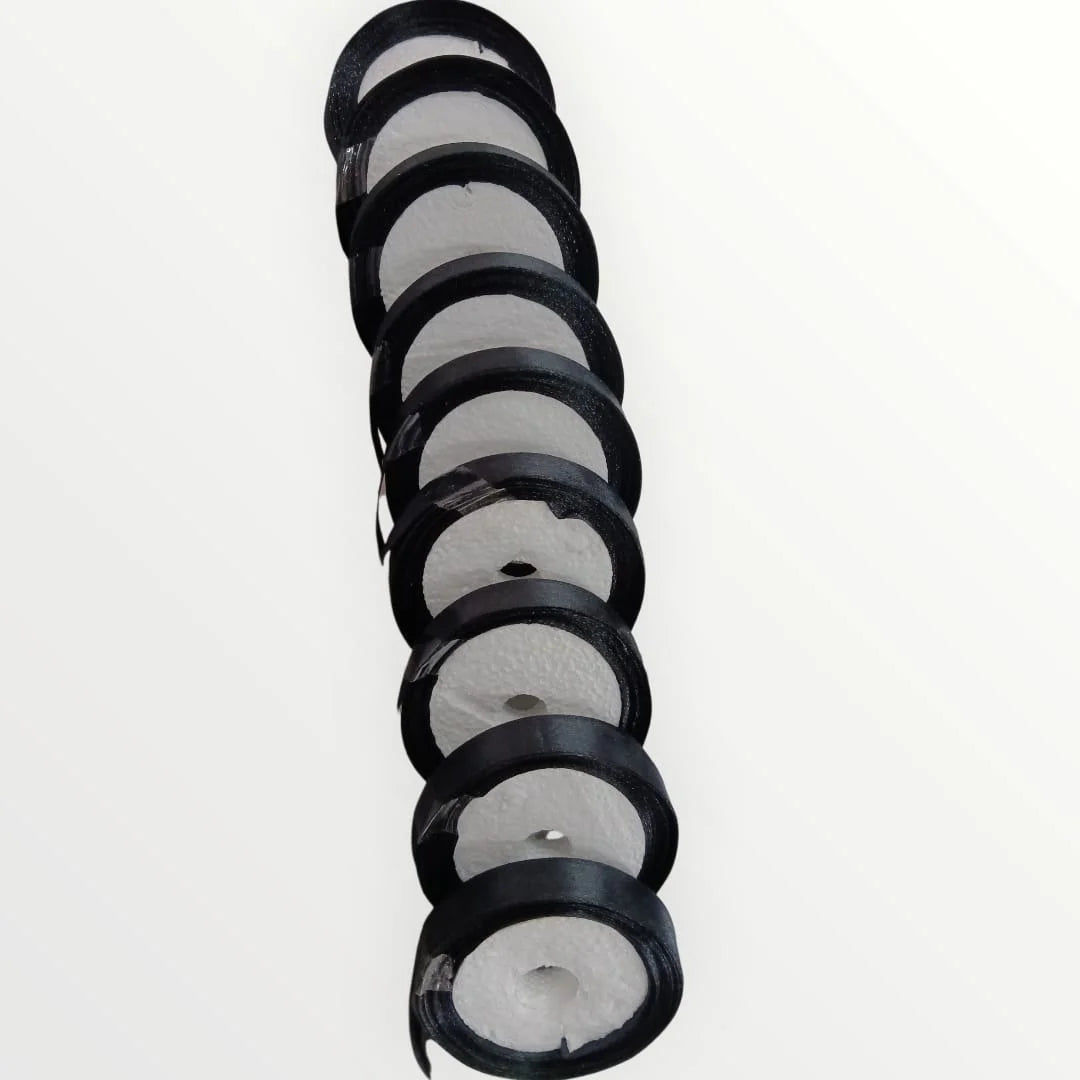 20038 { Pack of 10 } Pcs 1/2 Inch Black Satin Ribbon 10 Mtr Each Decoration, Gift Wrapping, Multi-Purpose Use