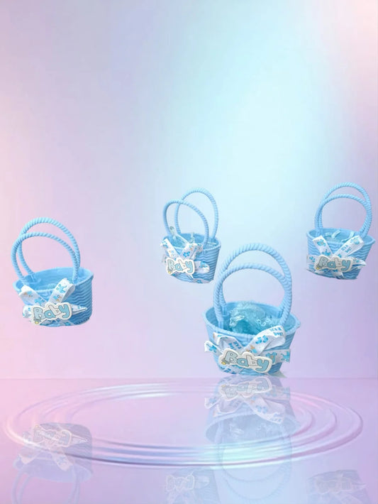 11091 {12 Pcs} Baby Basket Small Gift Hamper Plastic Basket with Net, Birthday Return Hampers Blue Colour