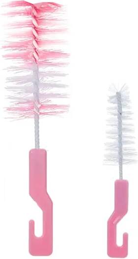 21046 (set of 2) 1 big 1 small Nylon Bottle Brush with Nipple Cleaner | 360° Rotating Handle | High-Density Soft Bristles | BPA Free | Scratch-Free Cleaning | Non-Toxic | Easy Grip (Multicolour)