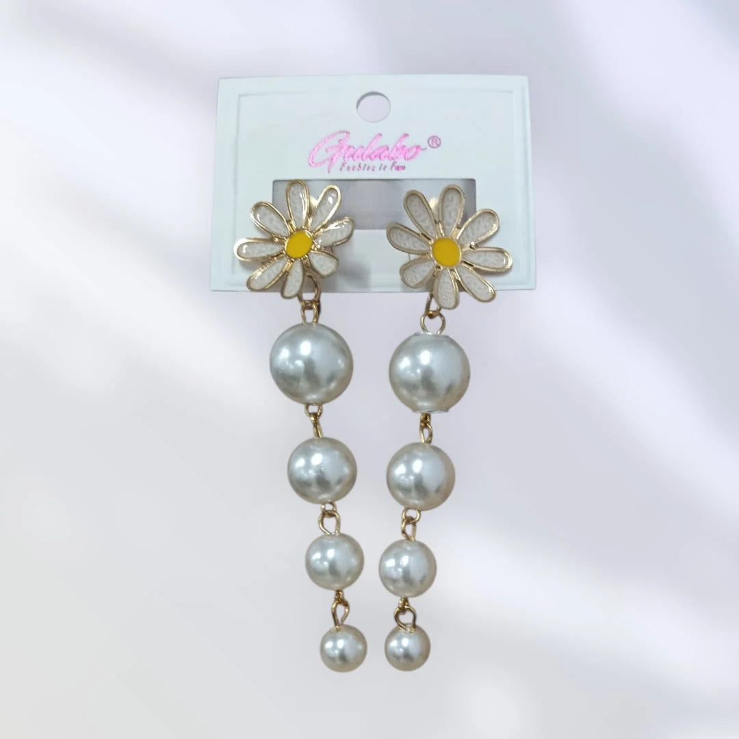 10799 Flower With Small Pearl shape Dangle Earring