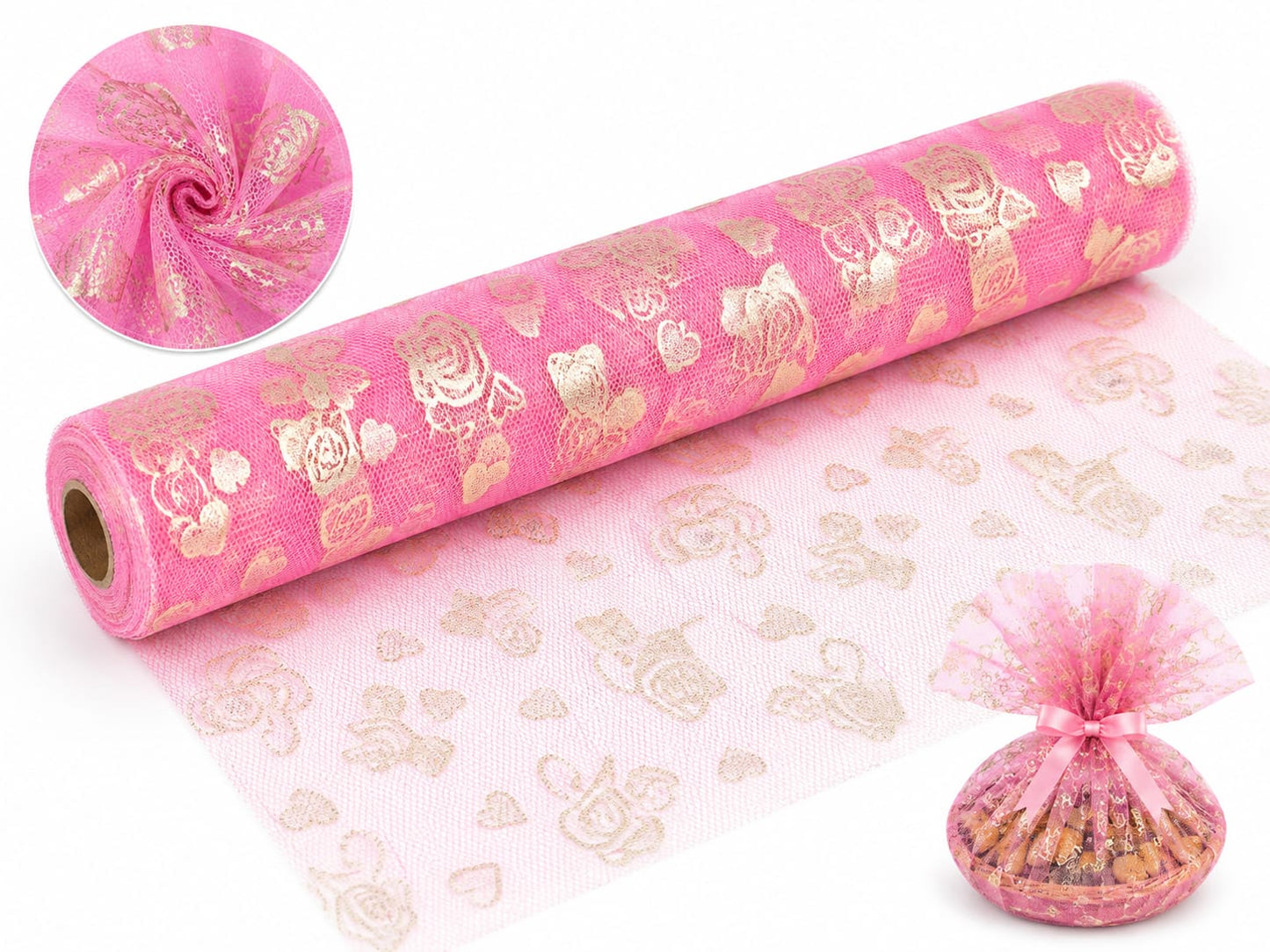 21062 Multicolour Glitter Tulle Net Fabric Roll for Gift Wrapping & Decoration