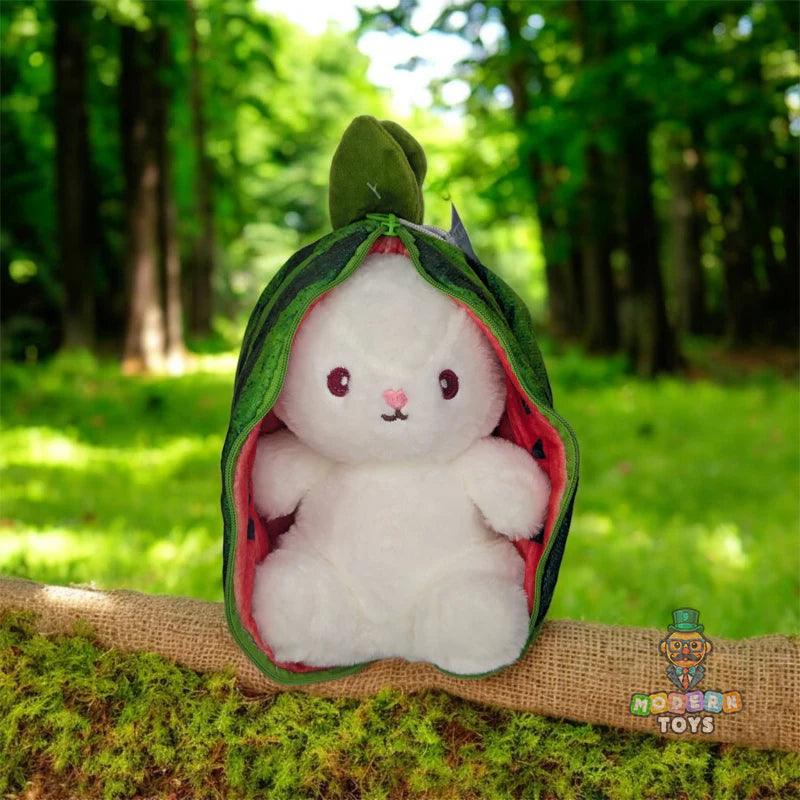 20339 Reversible Rabbit Soft Plush Toy for Baby Girls – Green Watermelon Bunny Teddy with Zipper | Cute Stuffed Plushie Birthday Gift Décor for Toddlers & Kids