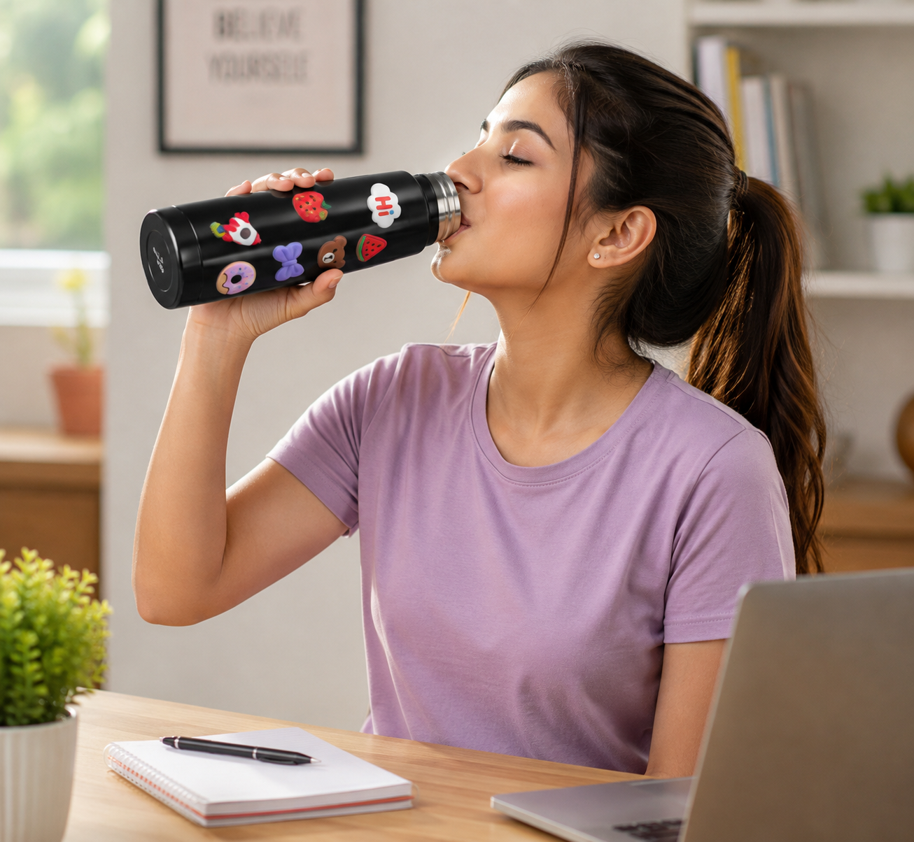20955 Cute Cartoon Sticker Stainless Steel Vacuum Insulated Water Bottle | Leakproof Hot & Cold Thermal Flask | Portable Travel Bottle for School, Office & Gym