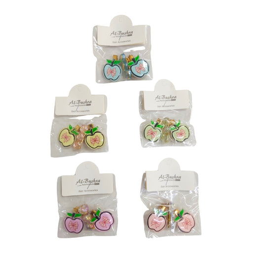20615 Apple Hair Clips with 1 heart clip  Accessories for Girls Women Gift {Random Color}