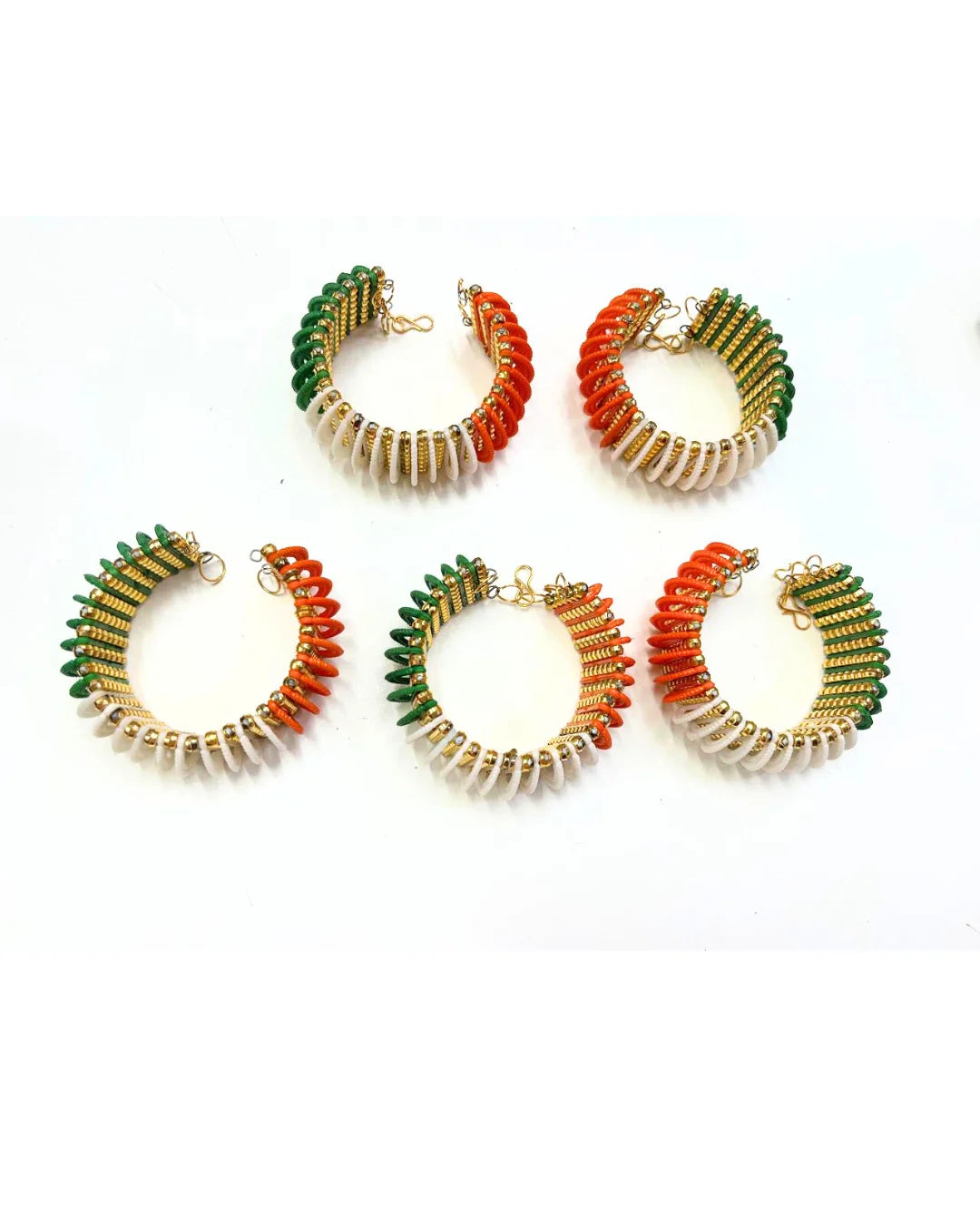 10238 Crystal Metal Stratchable Tiranga Tricolor Bracelet Adjustable