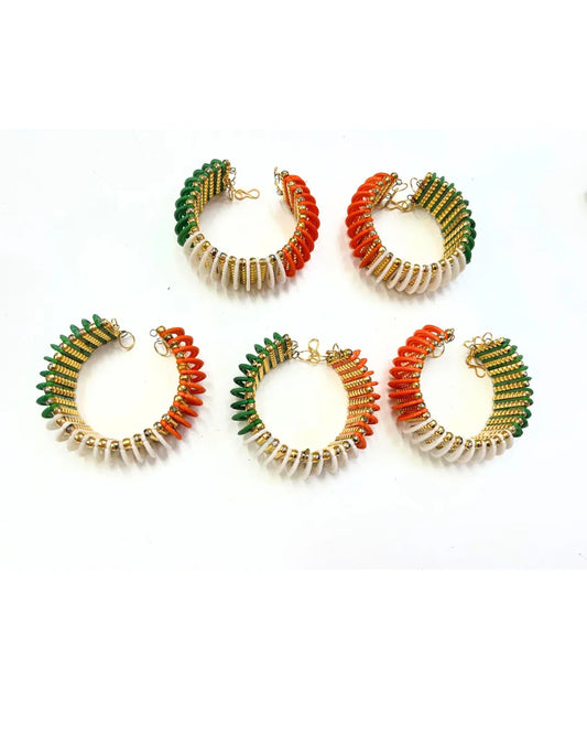 10238 Crystal Metal Stratchable Tiranga Tricolor Bracelet Adjustable