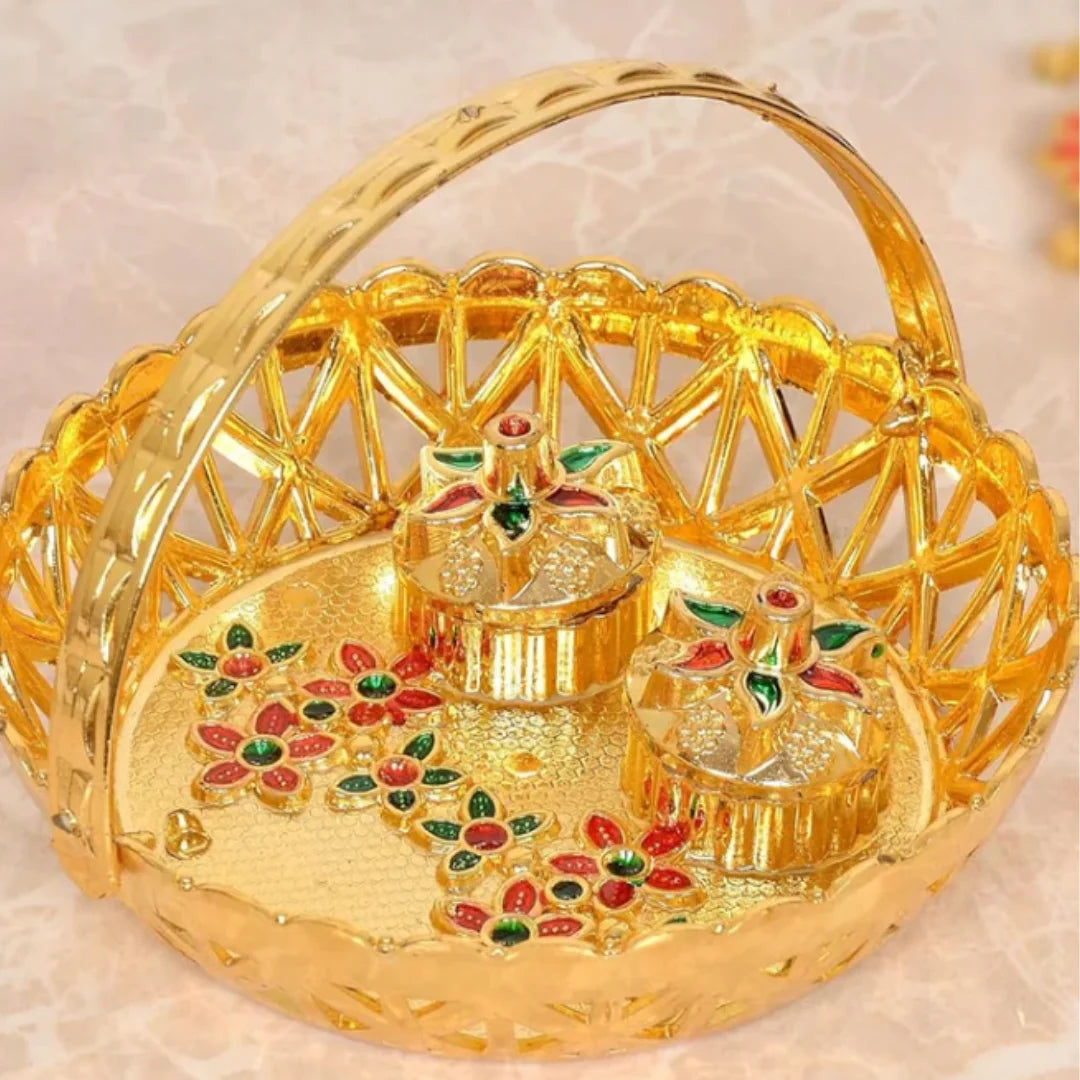 10166 Haldi Kumkum Golden Basket