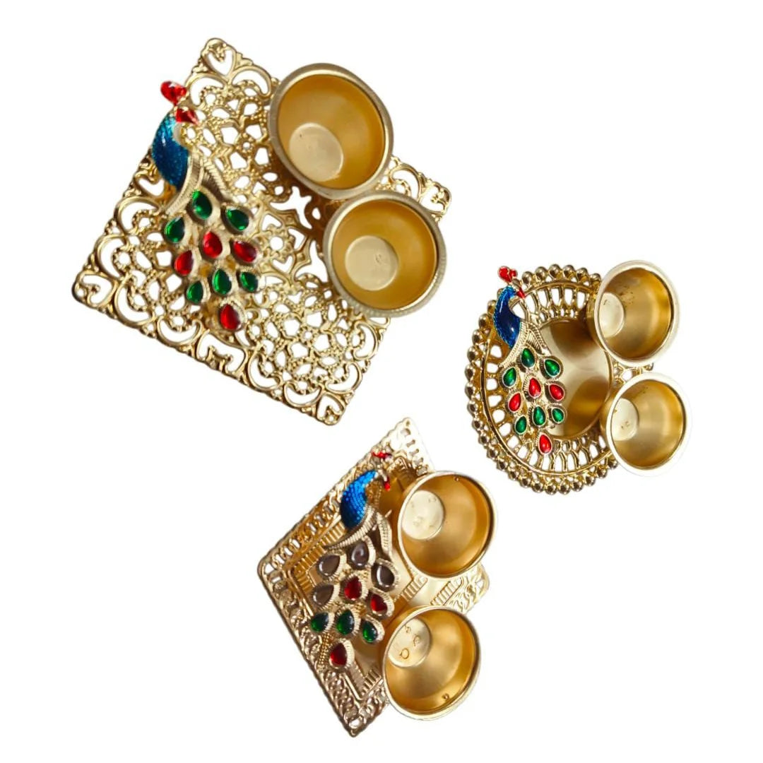 10126 (12 pcs) Gold Metal Haldi Kumkum Dani