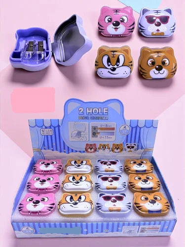 KT-T5902 Cute Tiger Pencil Sharpener for Kids, 2 Hole Cartoon Sharpener {Random Design}