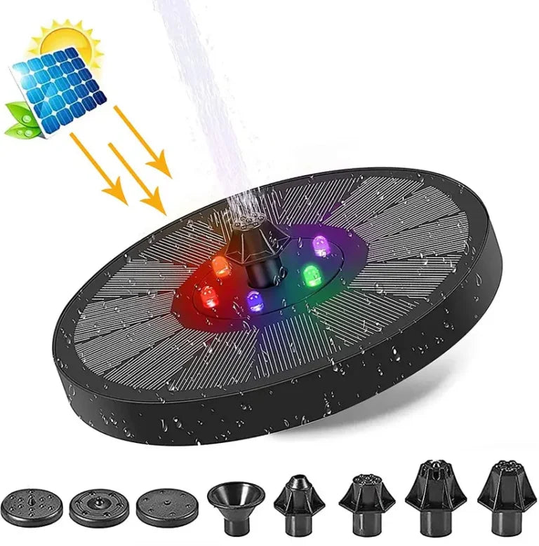 GY-8037 LED Solar Bird Bath Fountains, 6 Nozzles, 6 Fountain Styles, Suitable for Garden, Bird Bath, Pond, Fish Tank, Black