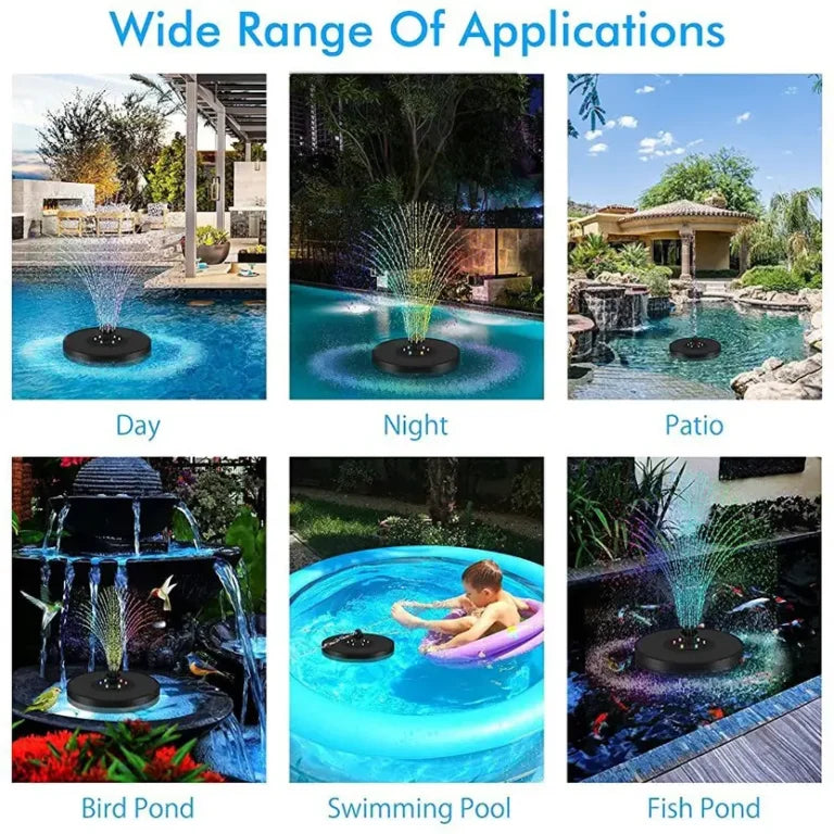 GY-8037 LED Solar Bird Bath Fountains, 6 Nozzles, 6 Fountain Styles, Suitable for Garden, Bird Bath, Pond, Fish Tank, Black