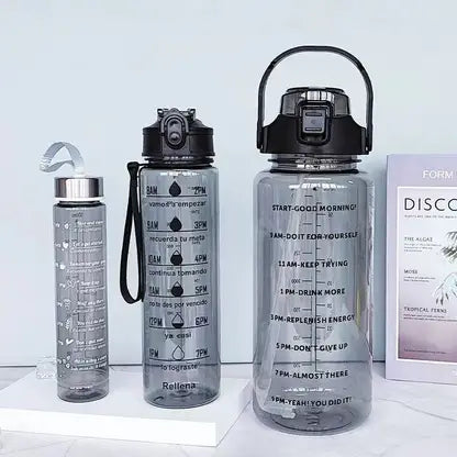 20001 {3 pcs} Transparent Motivational Water Bottles | Time Marker Leak Proof & Break-Proof