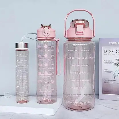 20001 {3 pcs} Transparent Motivational Water Bottles | Time Marker Leak Proof & Break-Proof