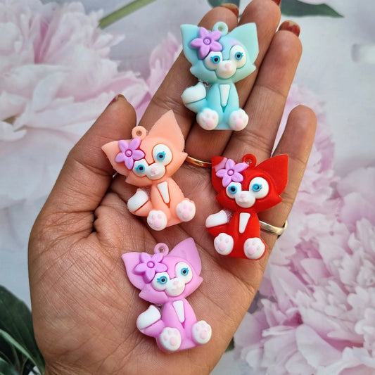 20893 {Pack of 12} Cute Cat Keychain for Girls & Kids – Soft PVC Cartoon Animal Key Ring with Flower Design, Multicolor Keychain for Bag, Car, Bike & Gift Use