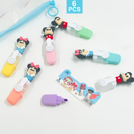20622 Cute Character highlighter Pens Set of1 , 6 pcs| Cartoon Animal Pastel Marker Pens for Kids, Students, School & Office {Random Design}