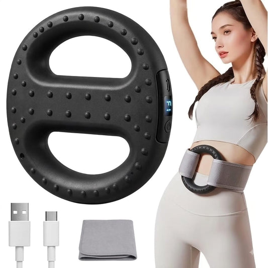 21038 Electric Fascia Massager Ring with Adjustable Belt - Handheld Body Slimming Vibration with Heat, Digital Display, USB Rechargeable Fat Burner Device for Waist, Abdomen, Back & Hips