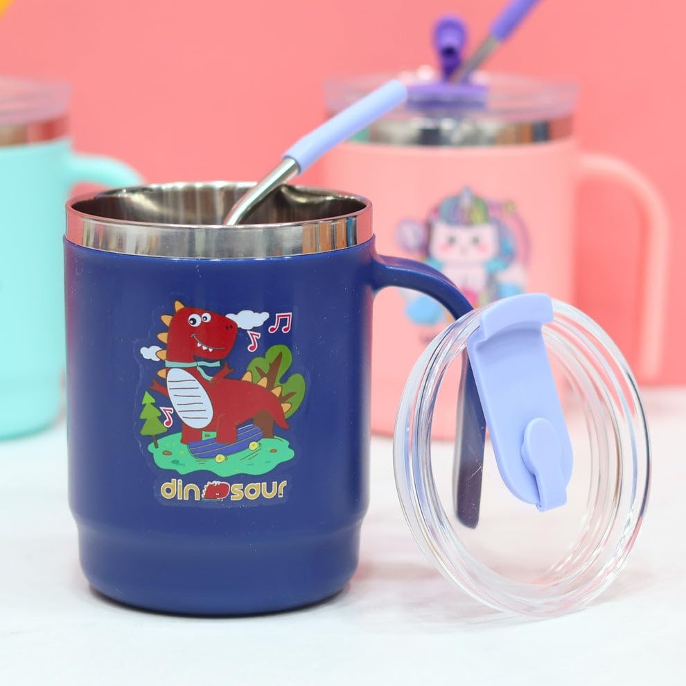 LX3041 Insulated Coffee Mug, Stainless Steel Mug with Lid for Kids, Insulated Vacuum Cup for Milk Water and Coffee, Birthday Return Gifts for Kids – 400 ML {Random Color}
