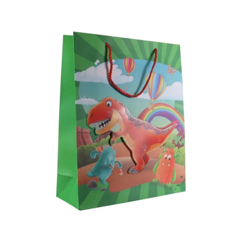 RY-814-S  3D Glitter Paper Gift Bag Dinosaur Magical 23 X 18 X 10cm 1pc Multicolor